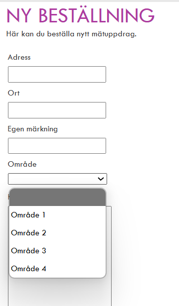 Välj område vid beställning